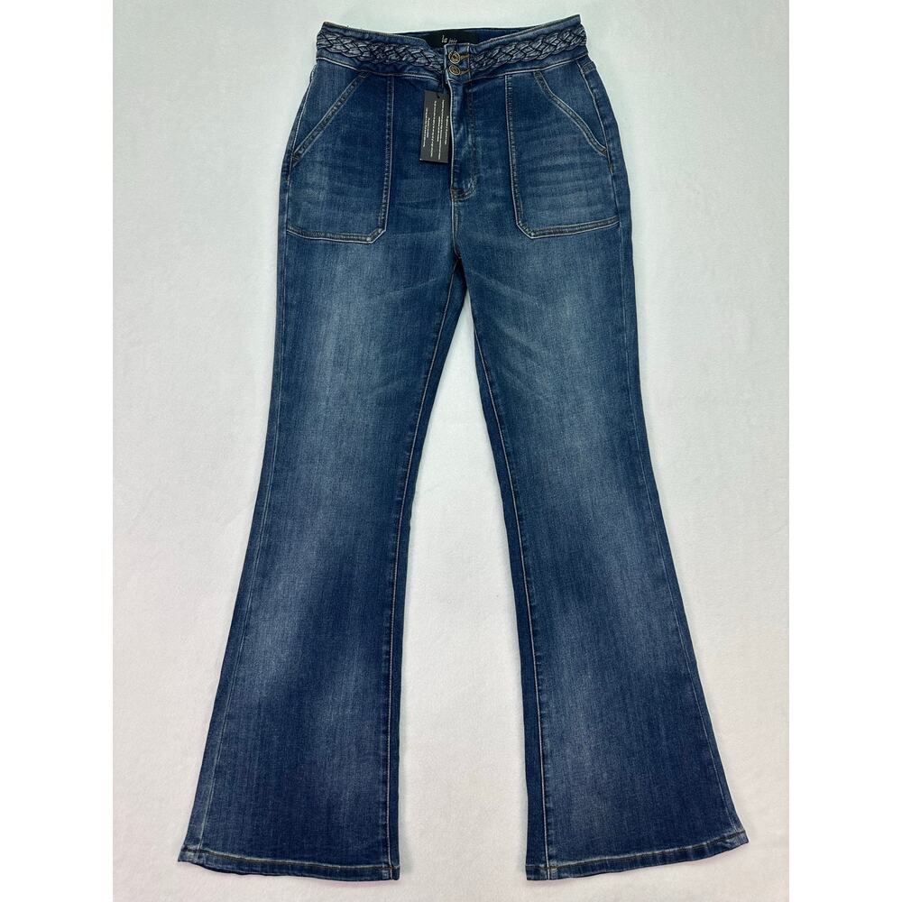 NWT La Joie Braided Waist Flare Jeans Size 10 Medium Wash Boho Wide Leg Denim - Picture 4 of 15